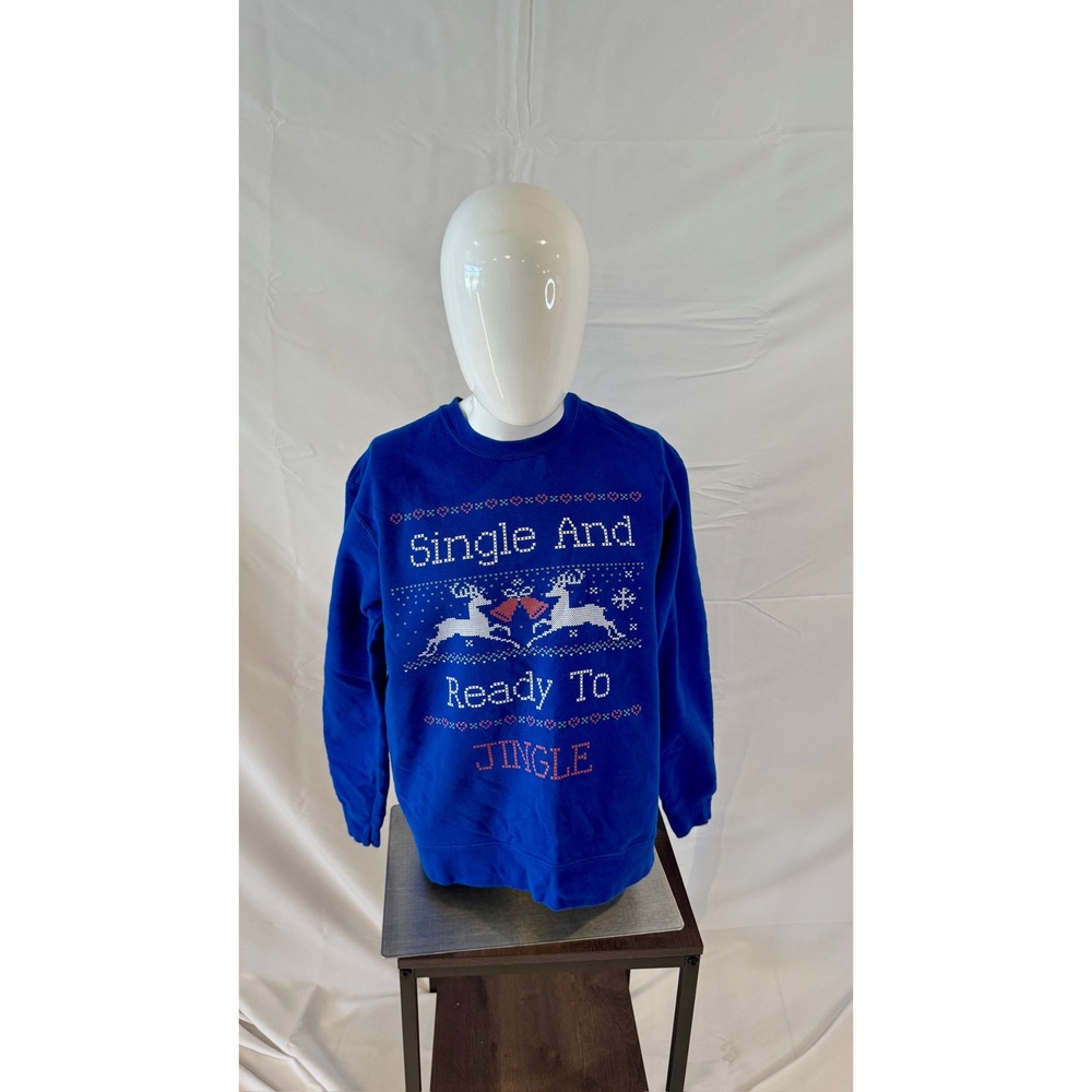 Port & Company Ugly Christmas Sweatshirt‎ Single Ready to Jingle Blue L